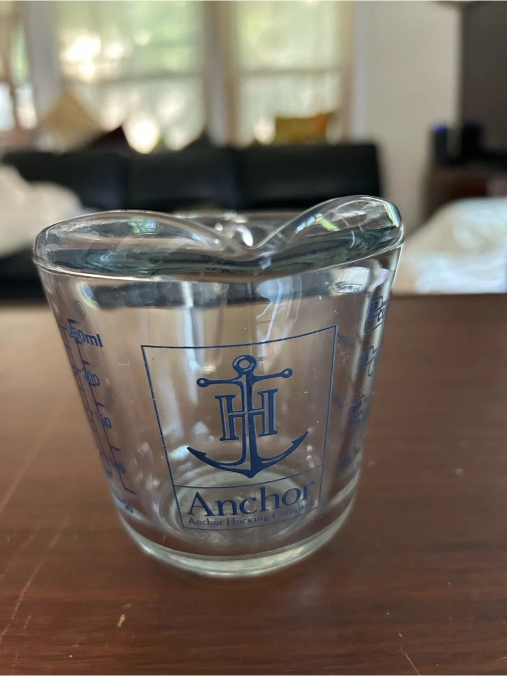 Anchor hocking Clear Glass Measuring Cup with Blue Measurements, one cup size